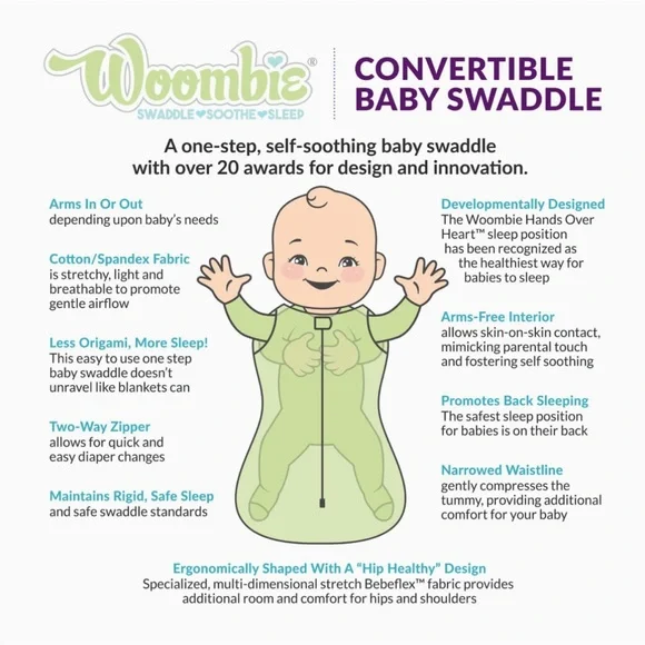 Woombie Convertible Baby Swaddling Blanket (3-6mo), Pink Posey 14-19 lbs NWOT - Picture 3 of 11